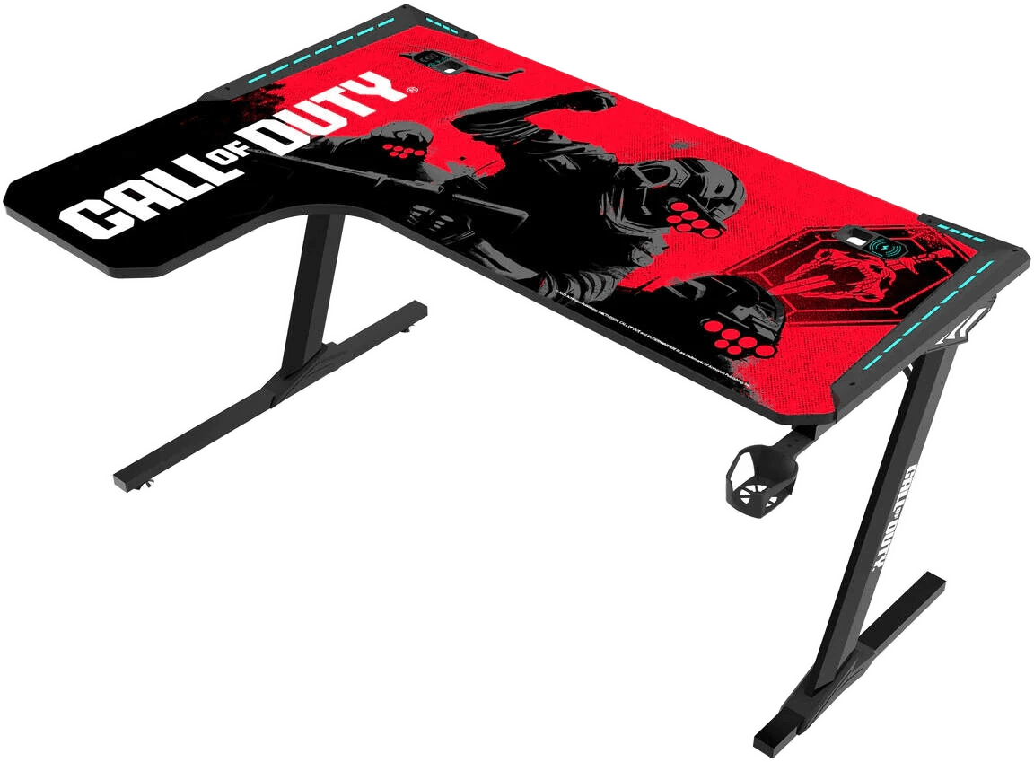 GAMEON Call Of Duty Phantom XL-L L-Shaped RGB Flowing Light Gaming Desk With Mouse Pad, HP Hook, Cup Holder, Cable Mgt, Gamepad Holder, Qi Wireless Charger & USB Hub, Black-Red 2