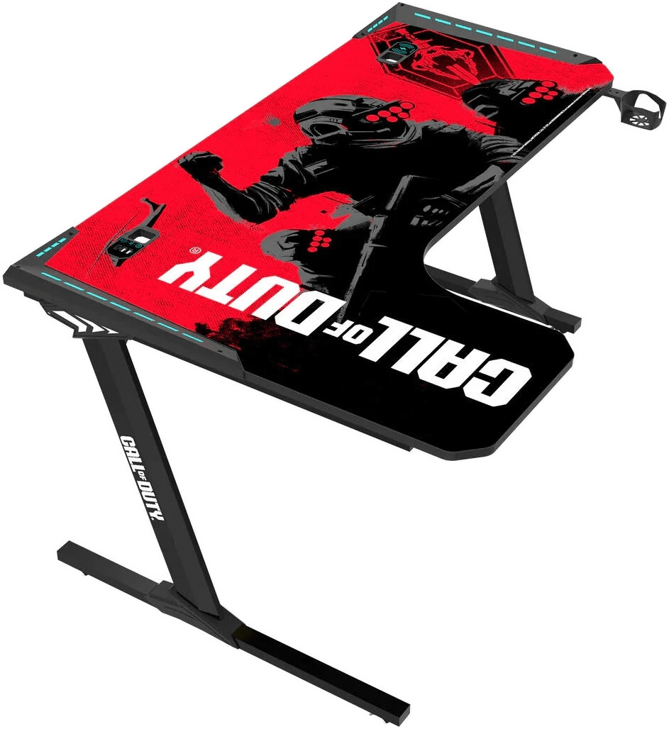 GAMEON Call Of Duty Phantom XL-L L-Shaped RGB Flowing Light Gaming Desk With Mouse Pad, HP Hook, Cup Holder, Cable Mgt, Gamepad Holder, Qi Wireless Charger & USB Hub, Black-Red 3
