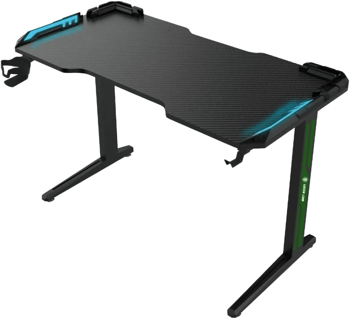 Green Lion RGB Gaming Desk, Large Surface, Adjustable RGB Lighting, Sturdy Frame, HeadphoneController Hooks, Cup Holder, Cable Management, Black E Sports Desk