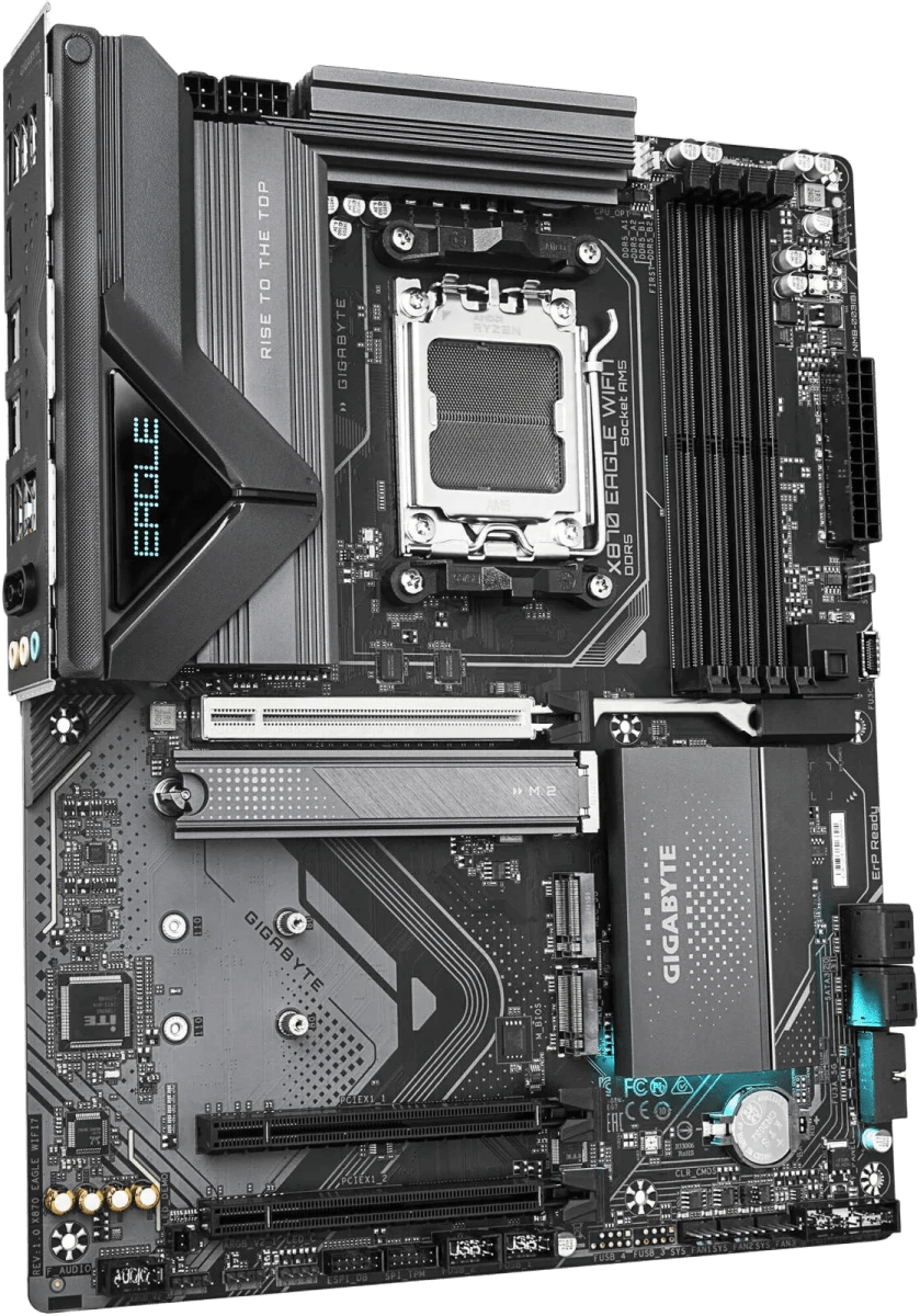 GIGABYTE X870 EAGLE WIFI7 Motherboard, AMD Socket AM5, 4x DDR5 DIMM Slots, AMD X870 Chipset, DDR5 Up to 256GB Memory, EZ-Latch Plus, 3 x M.2 Slots
