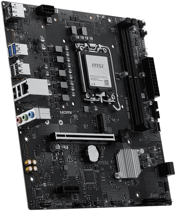 MSI PRO H810M-E LGA1851 mATX Motherboard, Intel H810 Chipset, 2x DDR5 UDIMM Slots, Up to 128GB Max Memory, 1x PCIe x16 Slots, 1x M.2 Slots
