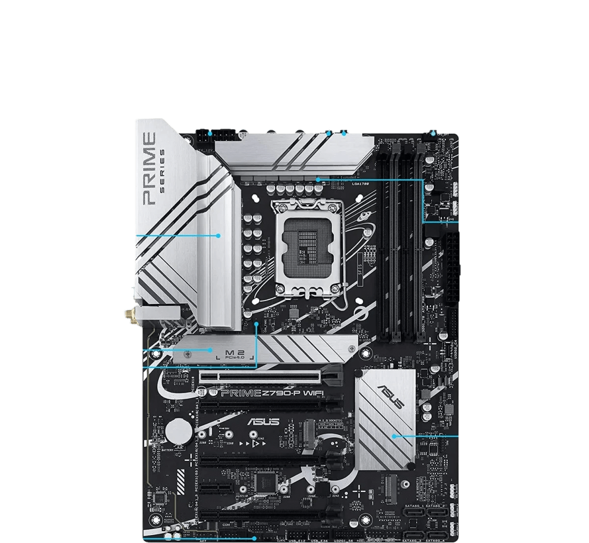 Asus Prime Z790-P WiFi ATX Motherboard, Socket Intel LGA1700, Z790 Chipset, PCIe 5.0, 128GB DDR5 Max Memory, 3x M 2 Slots, WiFi 6, Bluetooth v5.2, 2.5Gb LAN, 14+1 Power Stages