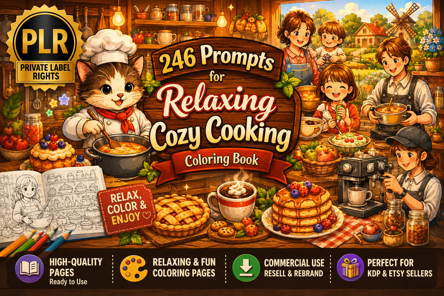 246 Prompts for Relaxing Cozy Cooking Coloring Book