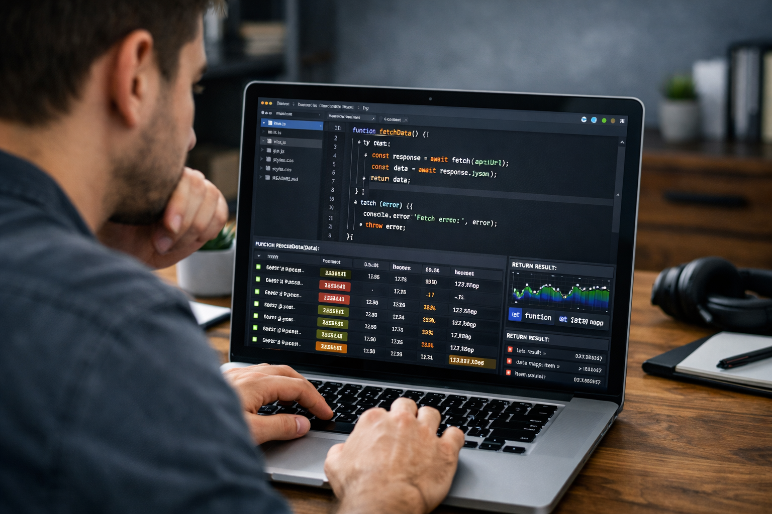 Developer reviewing code on a laptop screen