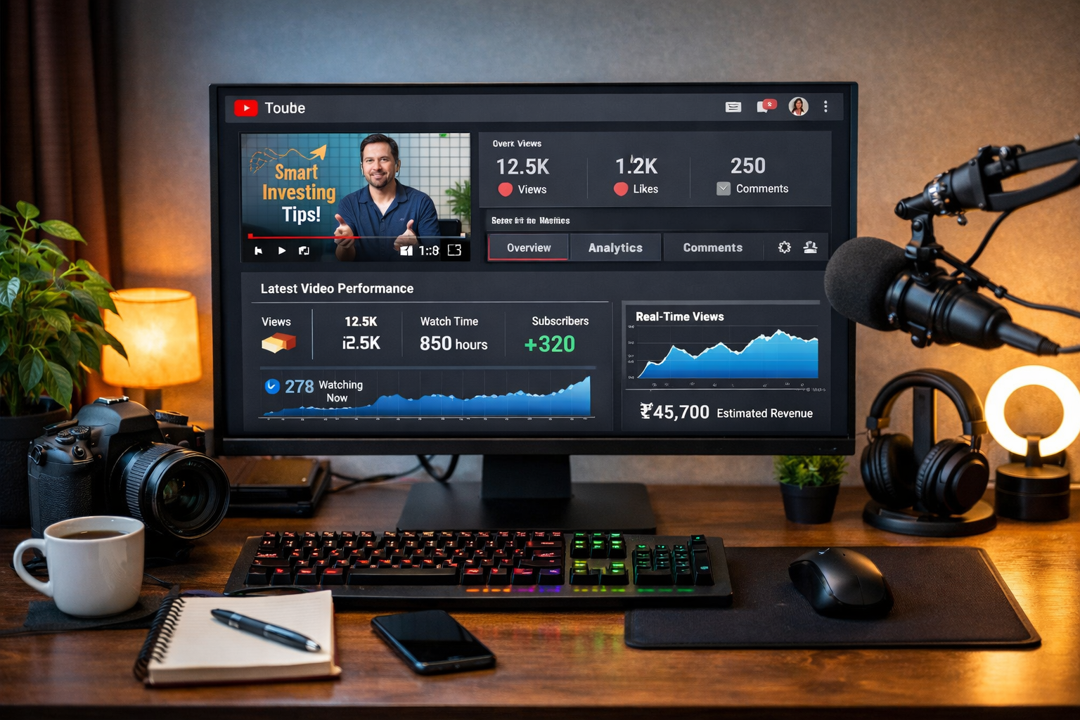 Dashboard showing a real-time view count updating on screen