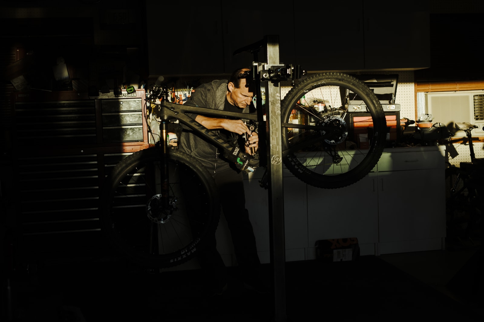 chris working on a bike
