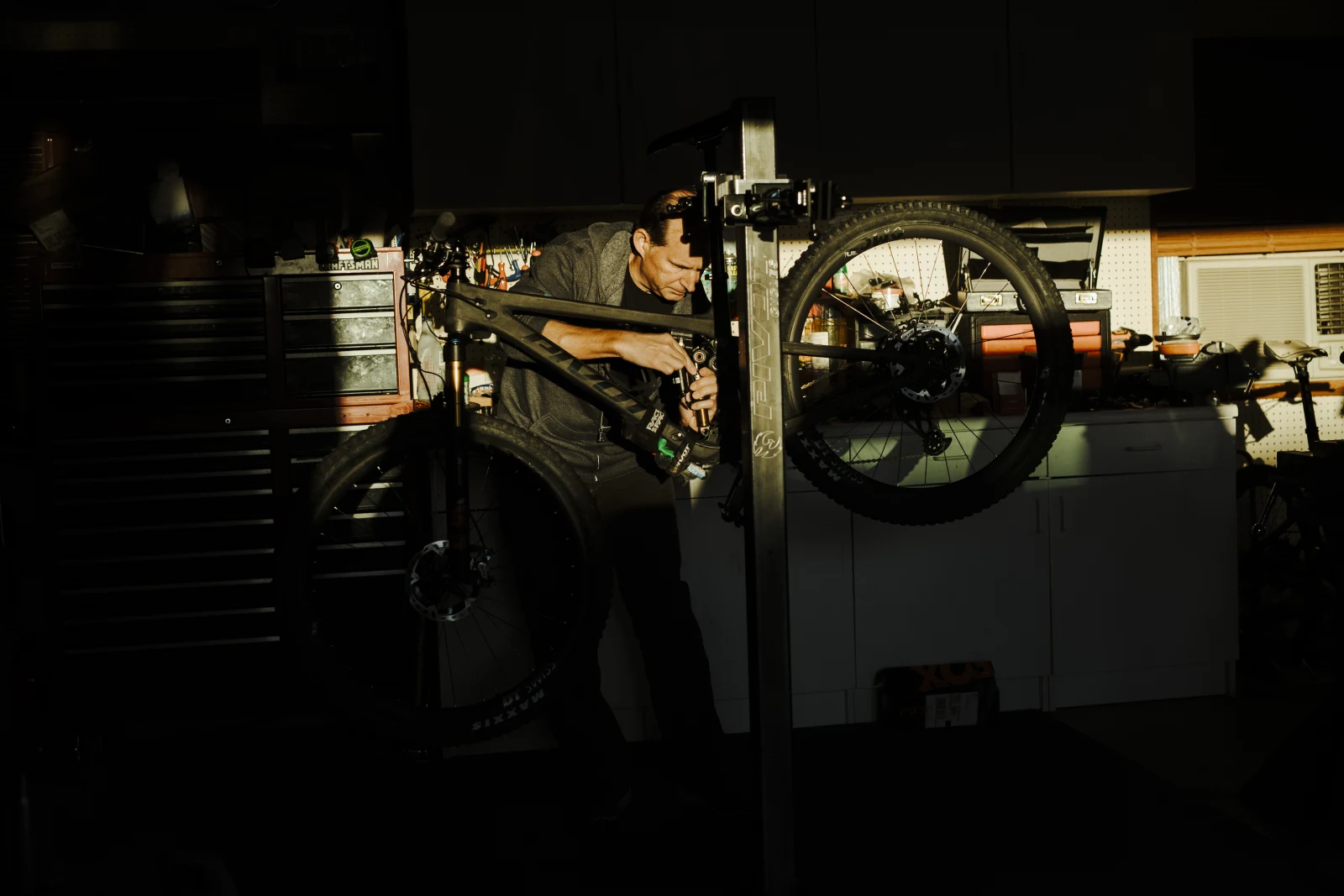 chris working on a bike