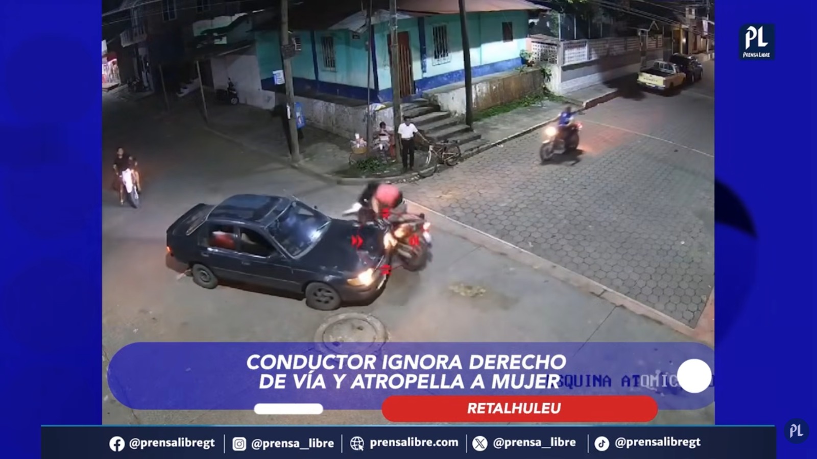 Mujer embarazada atropellada en motocicleta en Retalhuleu; conductor huye y es alcanzado por testigo