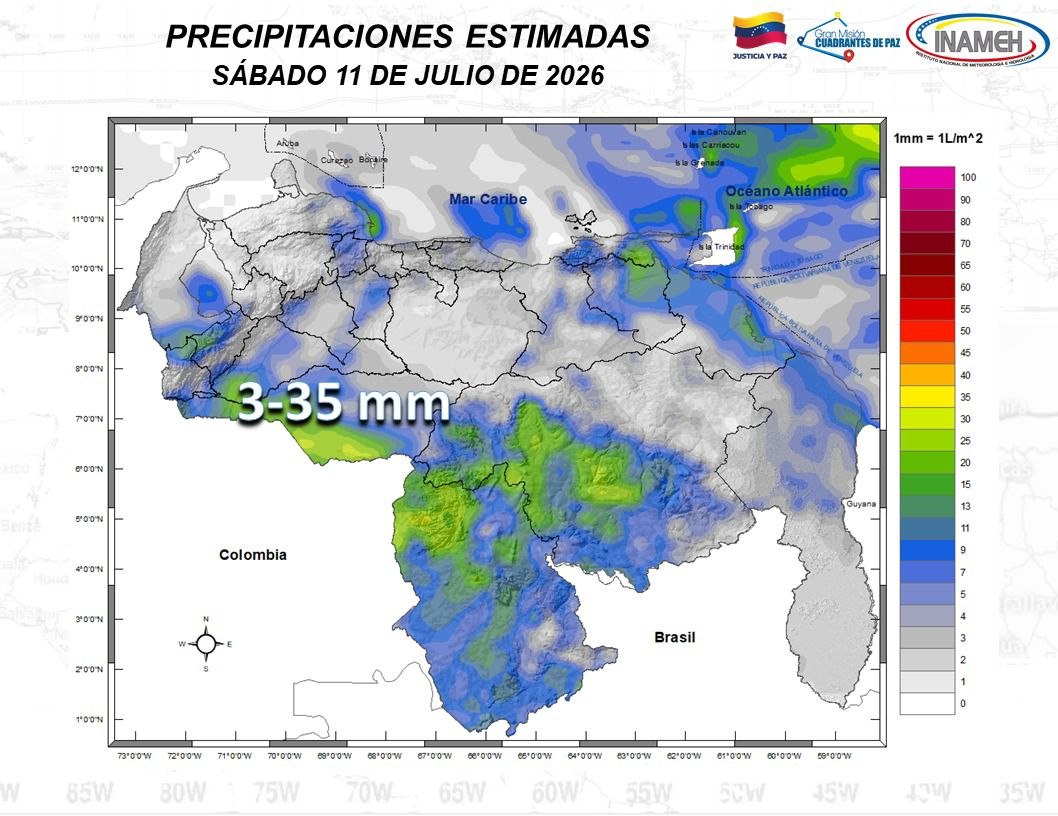 Inameh emite pronóstico de lluvias y descargas eléctricas en varias regiones de Venezuela