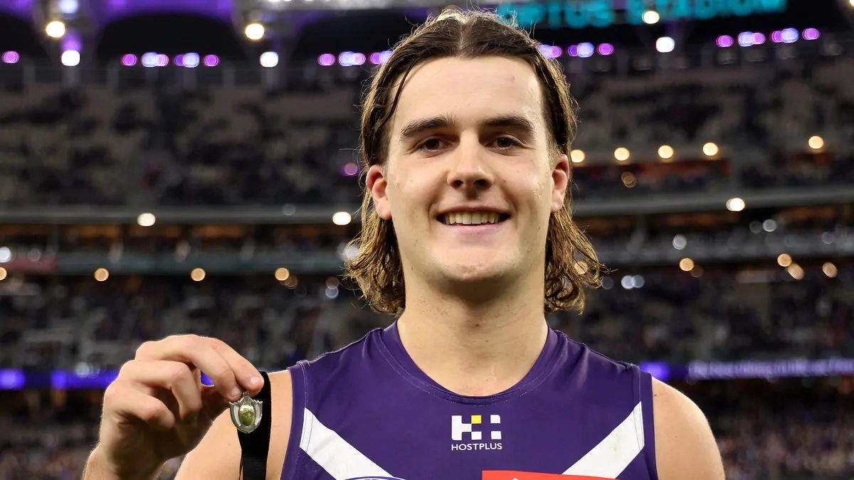 Murphy Reid becomes youngest Fremantle player to win Glendinning-Allan Medal after derby triumph