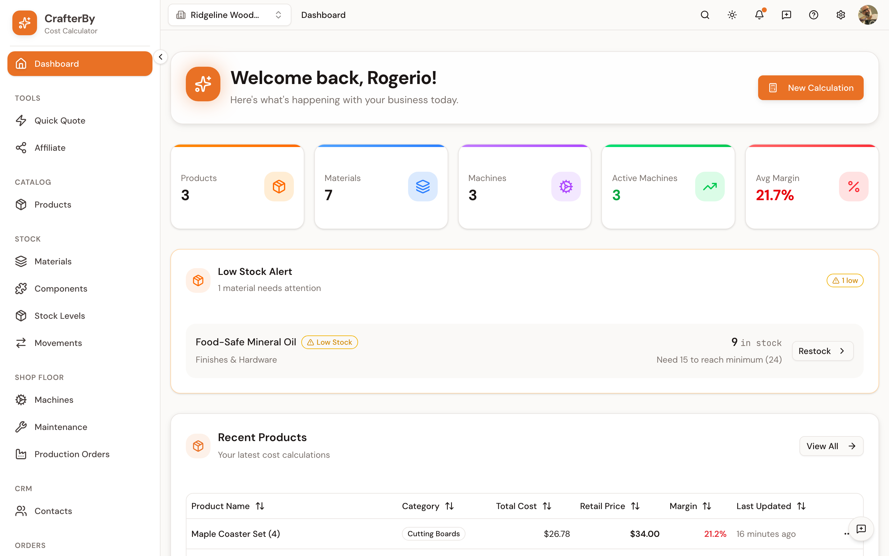 The CrafterBy dashboard