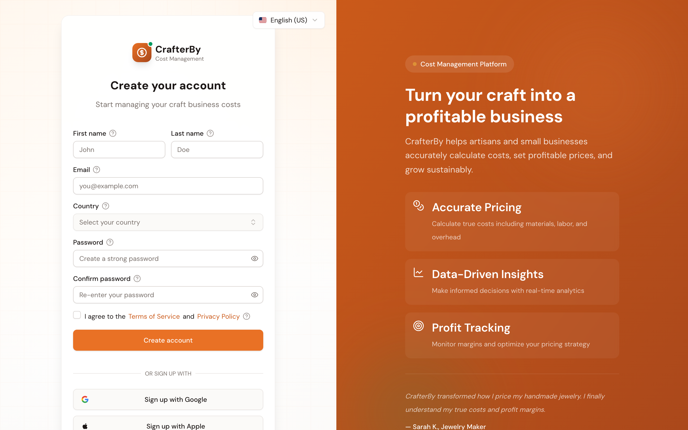 The CrafterBy sign-up form