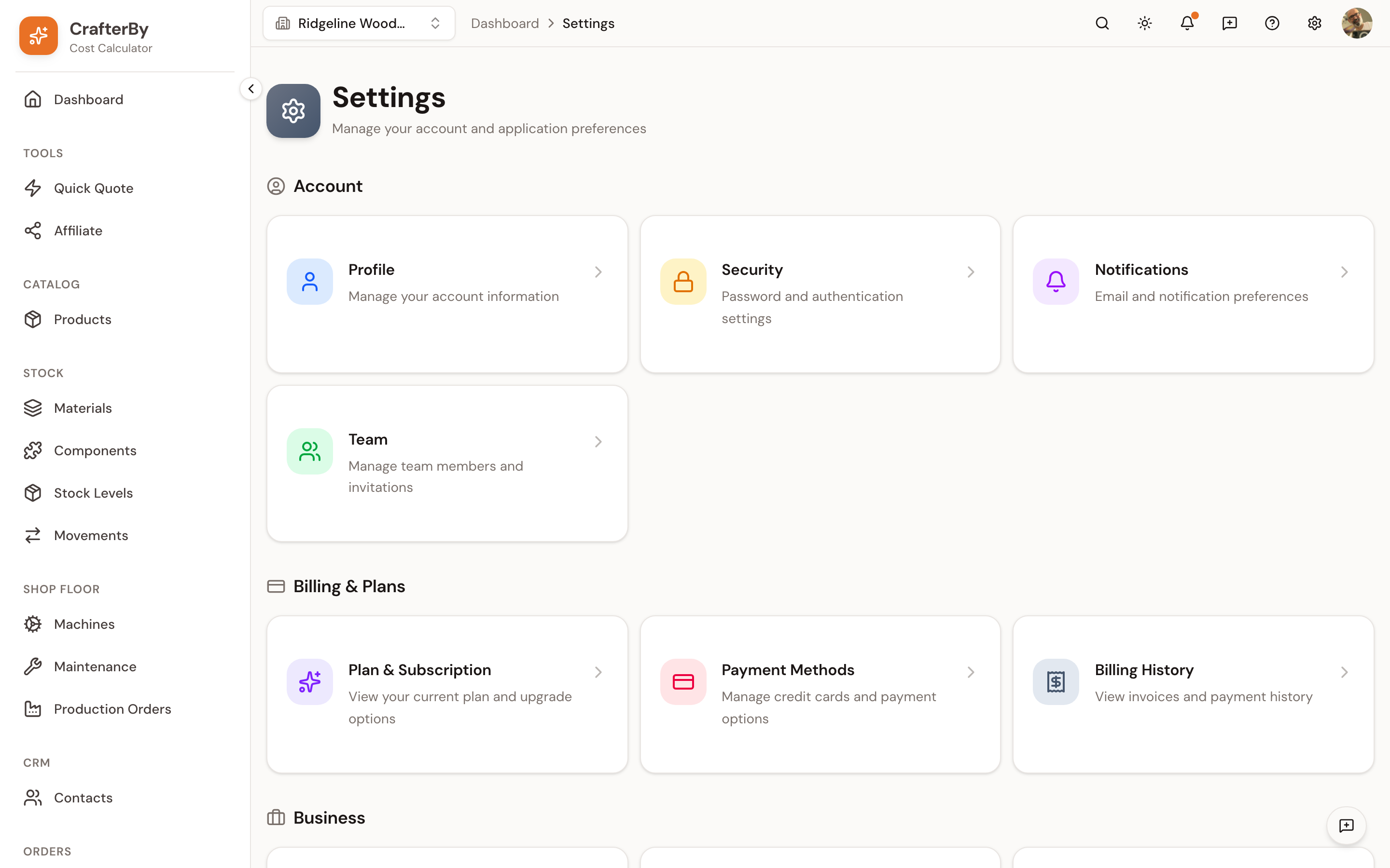 The Settings hub