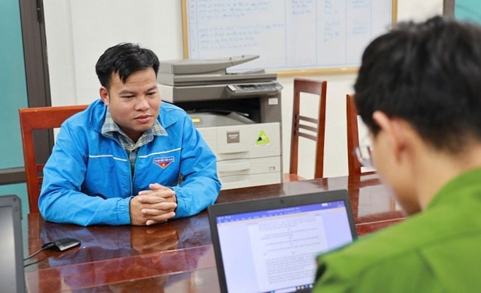 Trần Đình Duy tại cơ quan điều tra. Ảnh: Công an cung cấp