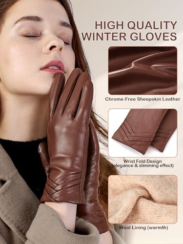 Vue 3 de Gants Cuir Femme Tactiles
