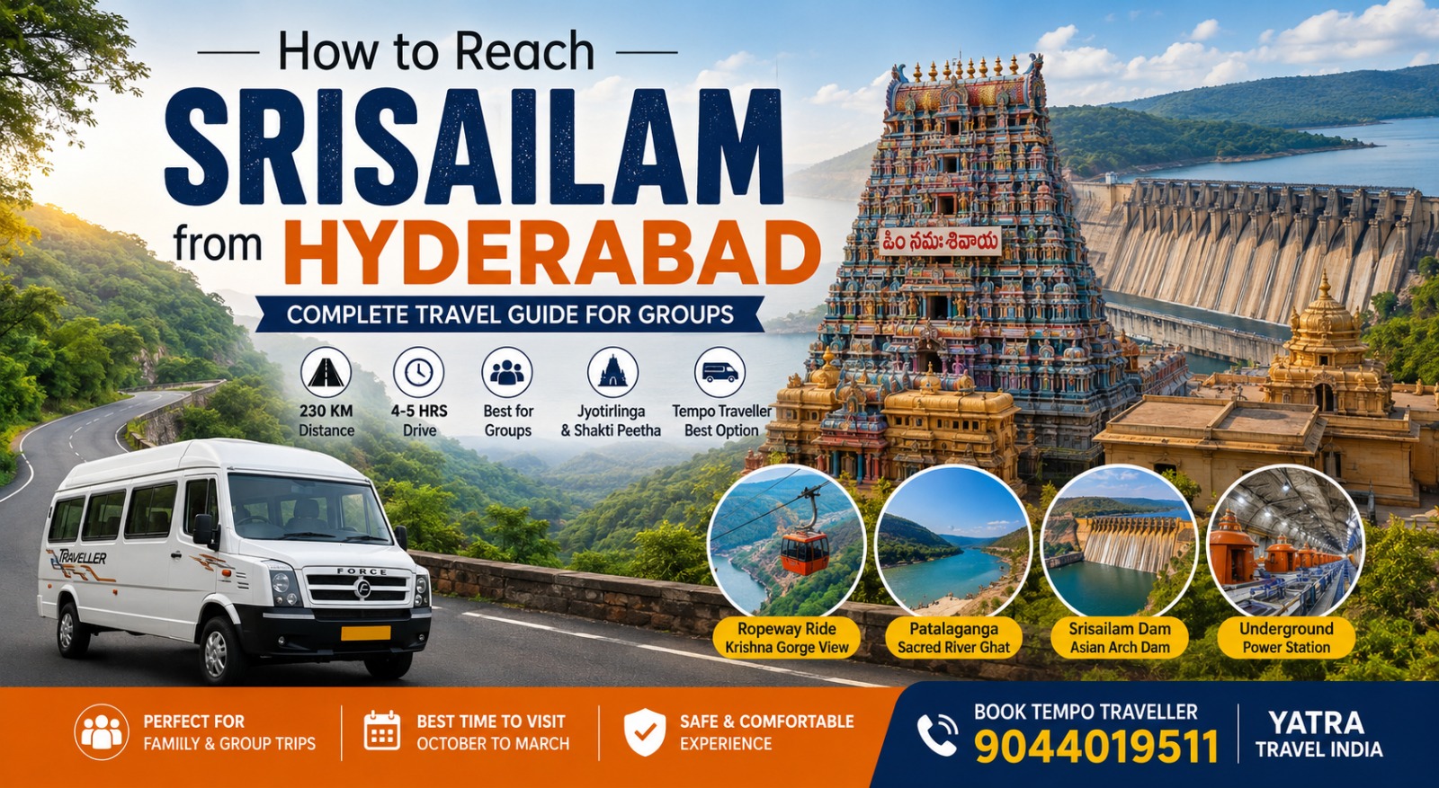 Hyderabad to Srisailam Travel Guide Tempo Traveller and Route Info
