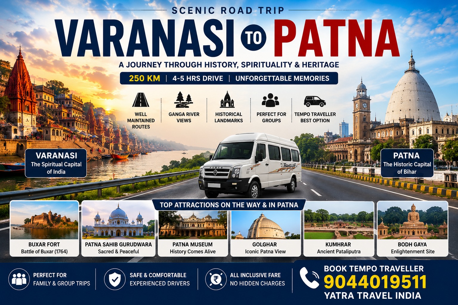 Varanasi to Patna Road Trip Guide (250 km) Route, Stops & Tempo Traveller