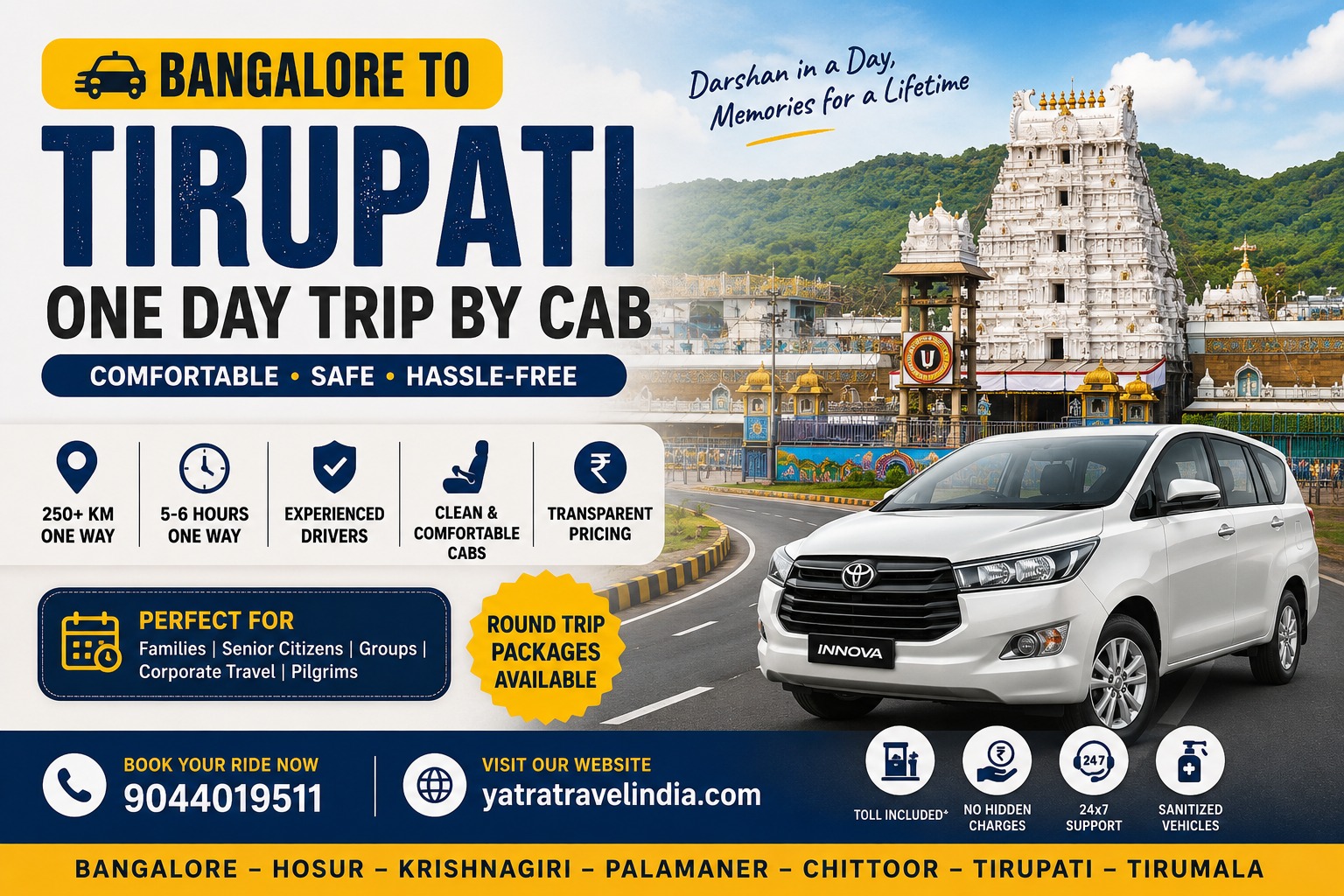 Bangalore to Tirupati One Day Trip by Cab Fare & Route Guide