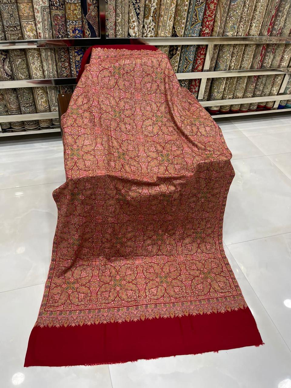Coral Red Kani Pashmina