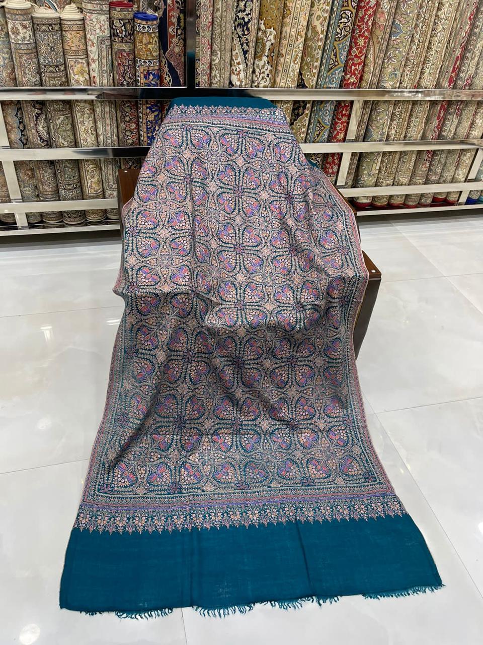 Teal Grey Kani Pashmina