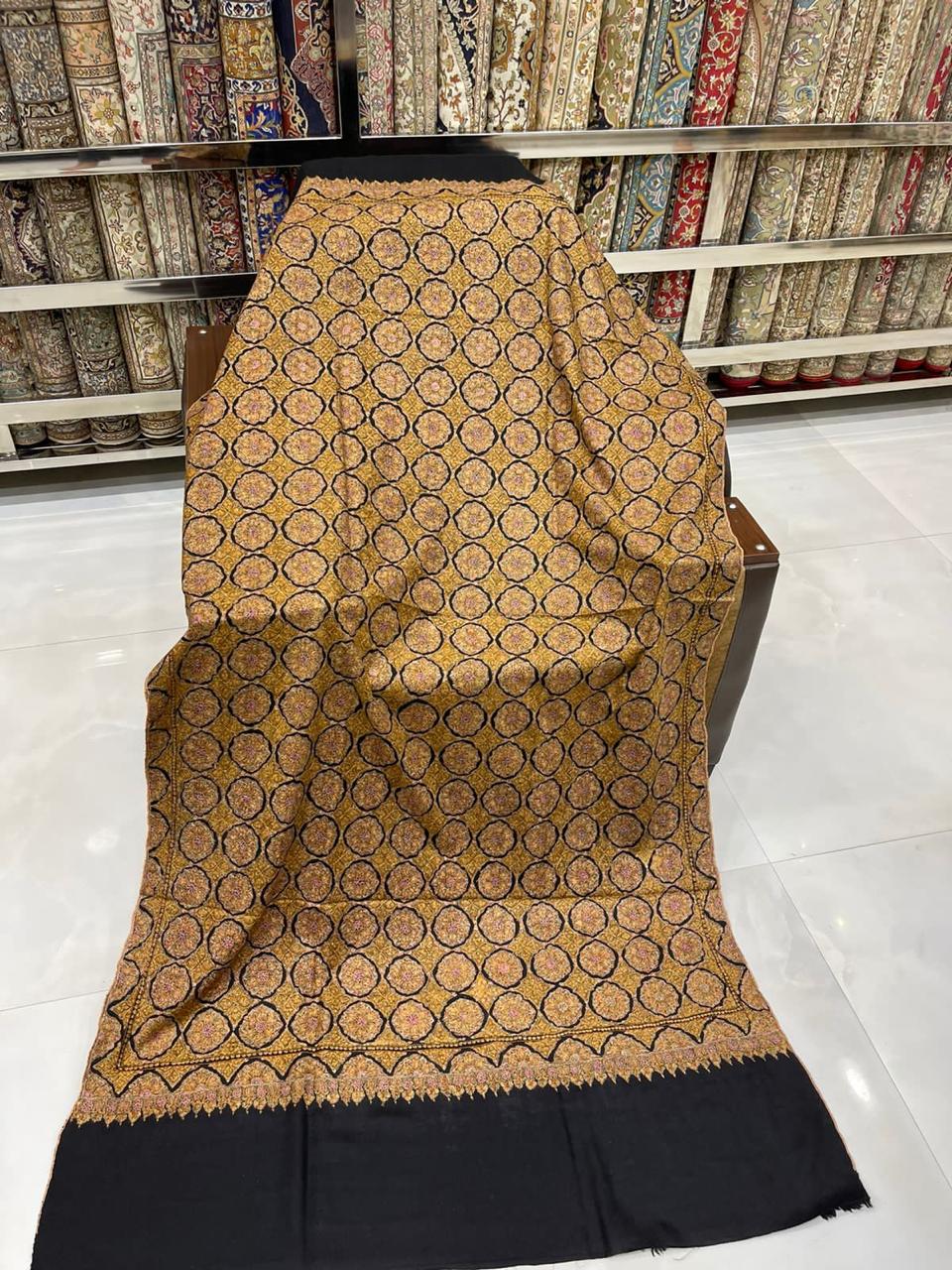 Mustard Black Kani Pashmina