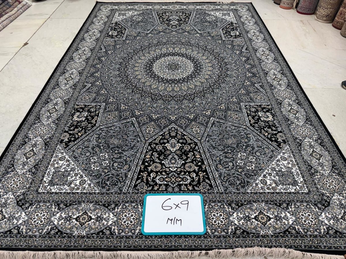 Charcoal Ivory Pictorial Hand-Tufted Carpet, from The Kashmir Knot Hand-Tufted Carpets