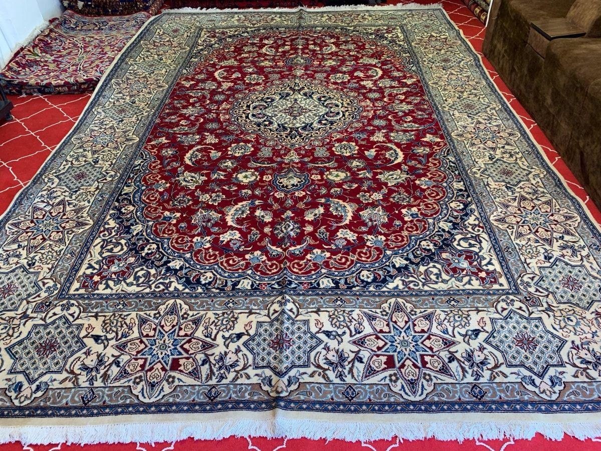 Ruby Blue Medallion Carpet, from The Kashmir Knot Handmade Kashmiri Carpets