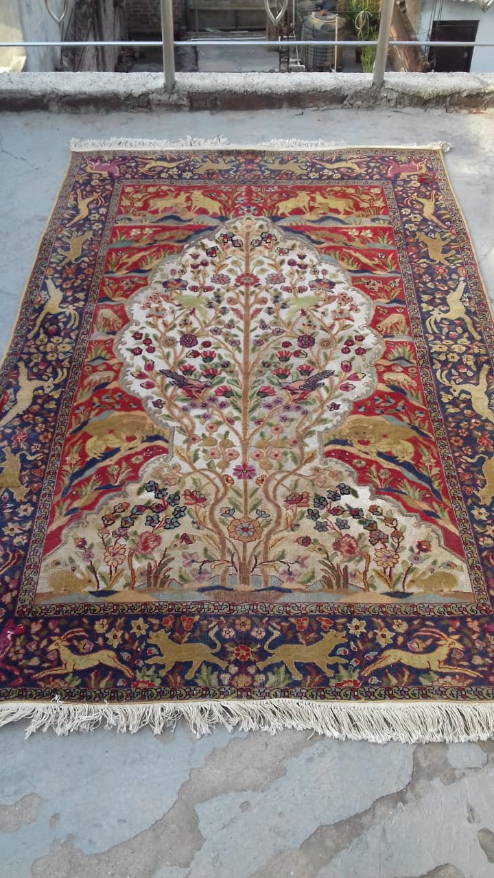 Ivory Floral Prayer Carpet, from The Kashmir Knot Handmade Kashmiri Carpets