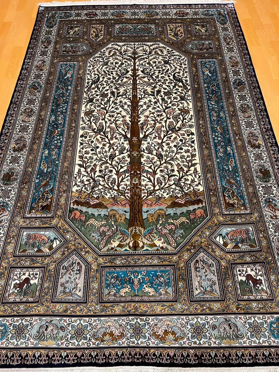 Twin Cypress Prayer Carpet, from The Kashmir Knot Handmade Kashmiri Carpets