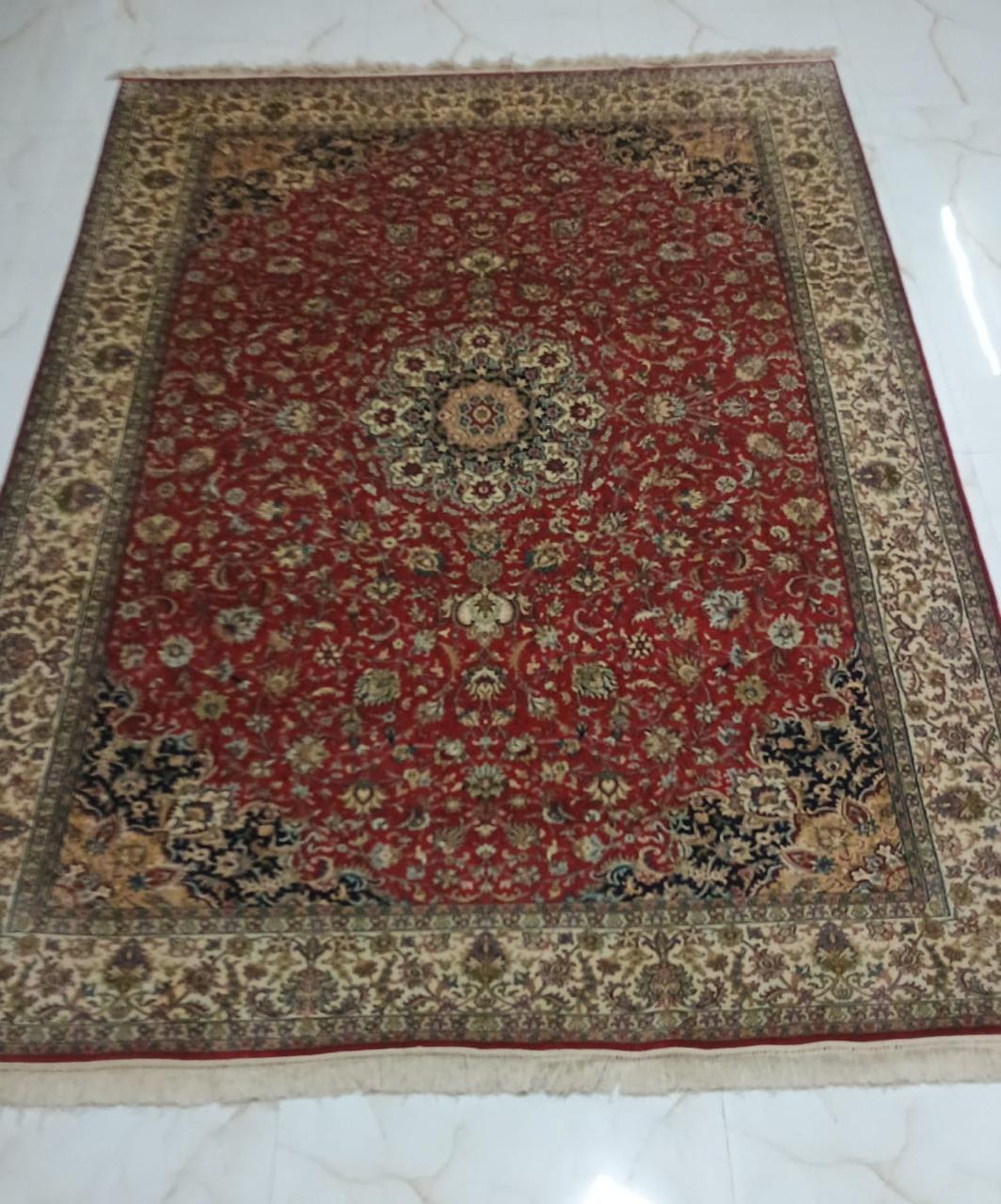 Ruby Green Medallion Carpet, from The Kashmir Knot Handmade Kashmiri Carpets