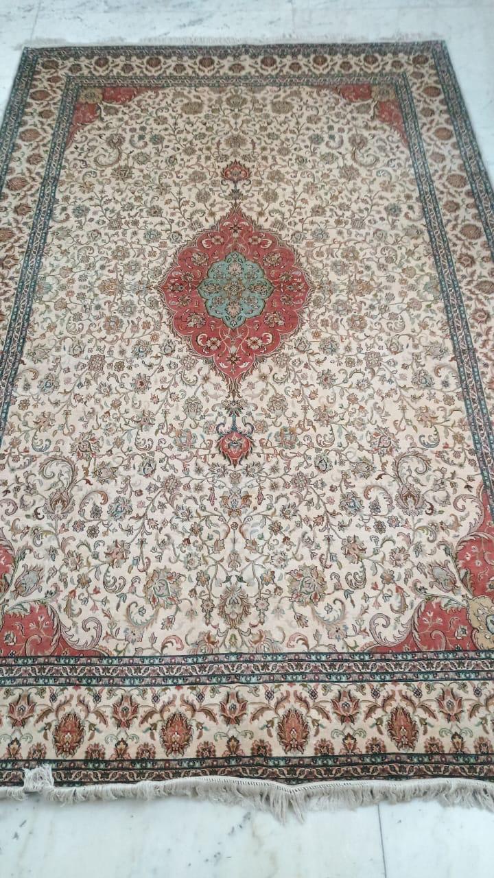 Ivory Red Pendant Carpet, from The Kashmir Knot Handmade Kashmiri Carpets