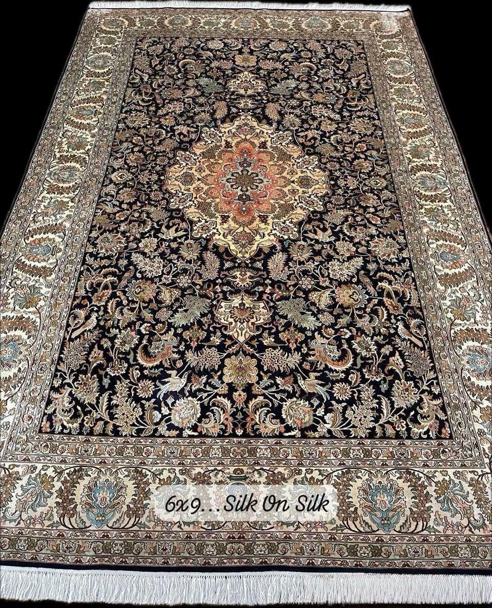 Charcoal Ivory Medallion Carpet, from The Kashmir Knot Handmade Kashmiri Carpets