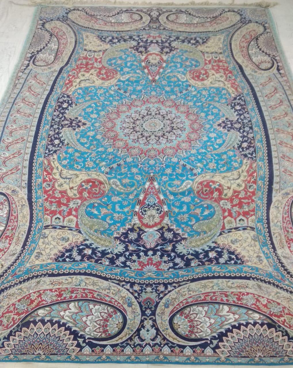 Turquoise Paisley Medallion Carpet, from The Kashmir Knot Handmade Kashmiri Carpets