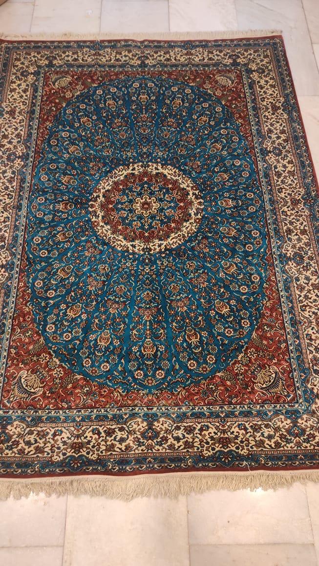 Teal Ruby Oval Carpet, from The Kashmir Knot Handmade Kashmiri Carpets