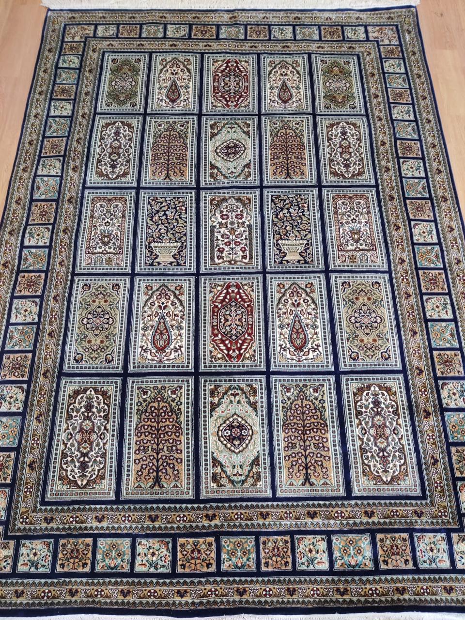 Blue Garden Panel Carpet, from The Kashmir Knot Handmade Kashmiri Carpets