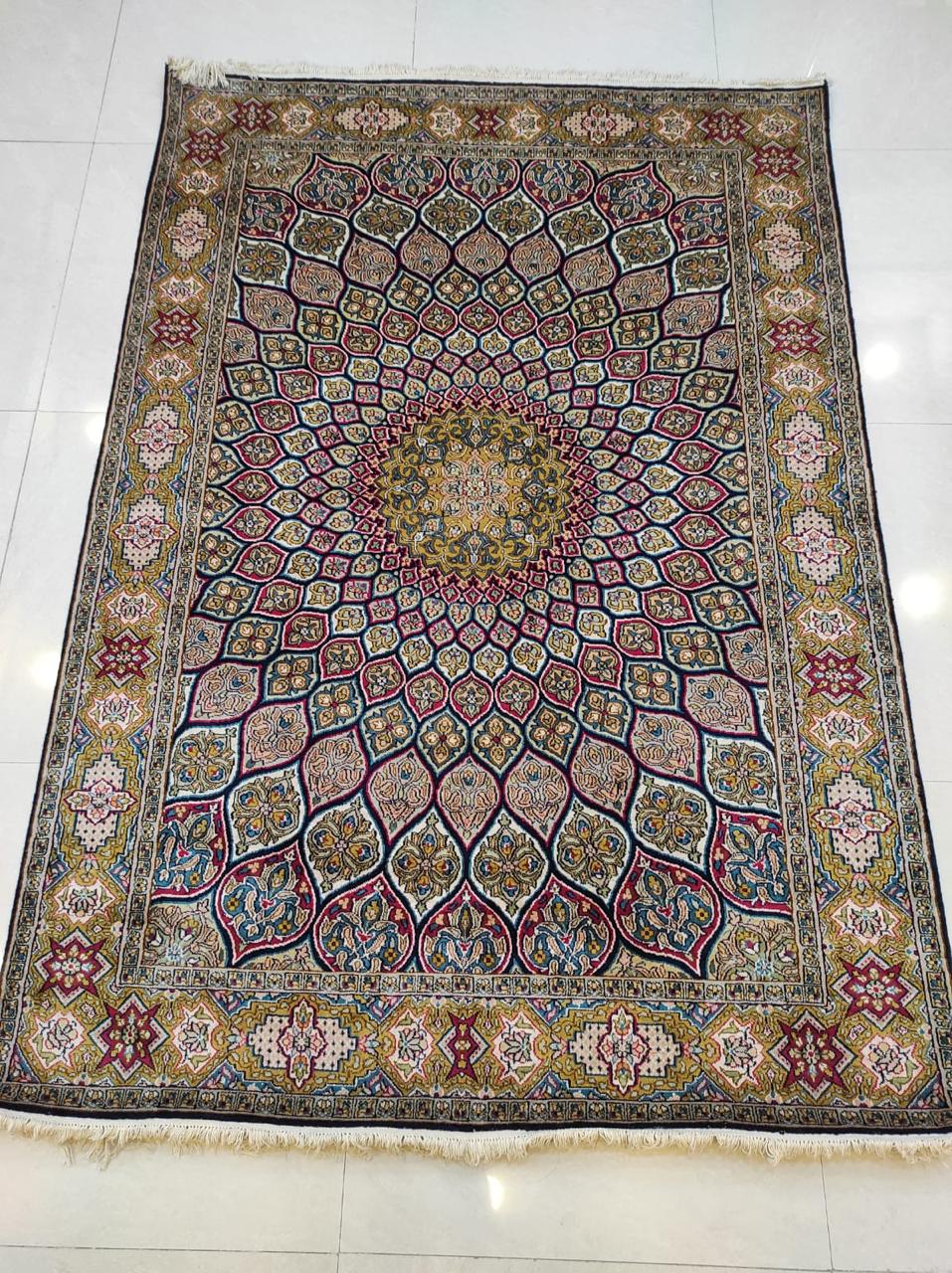 Sage Honeycomb Medallion Carpet, from The Kashmir Knot Handmade Kashmiri Carpets