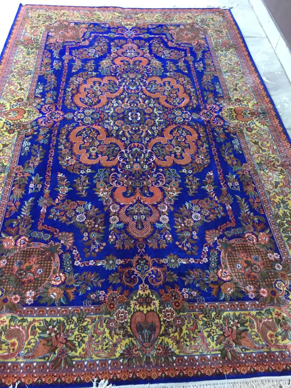 Cobalt Floral Field Carpet, from The Kashmir Knot Handmade Kashmiri Carpets