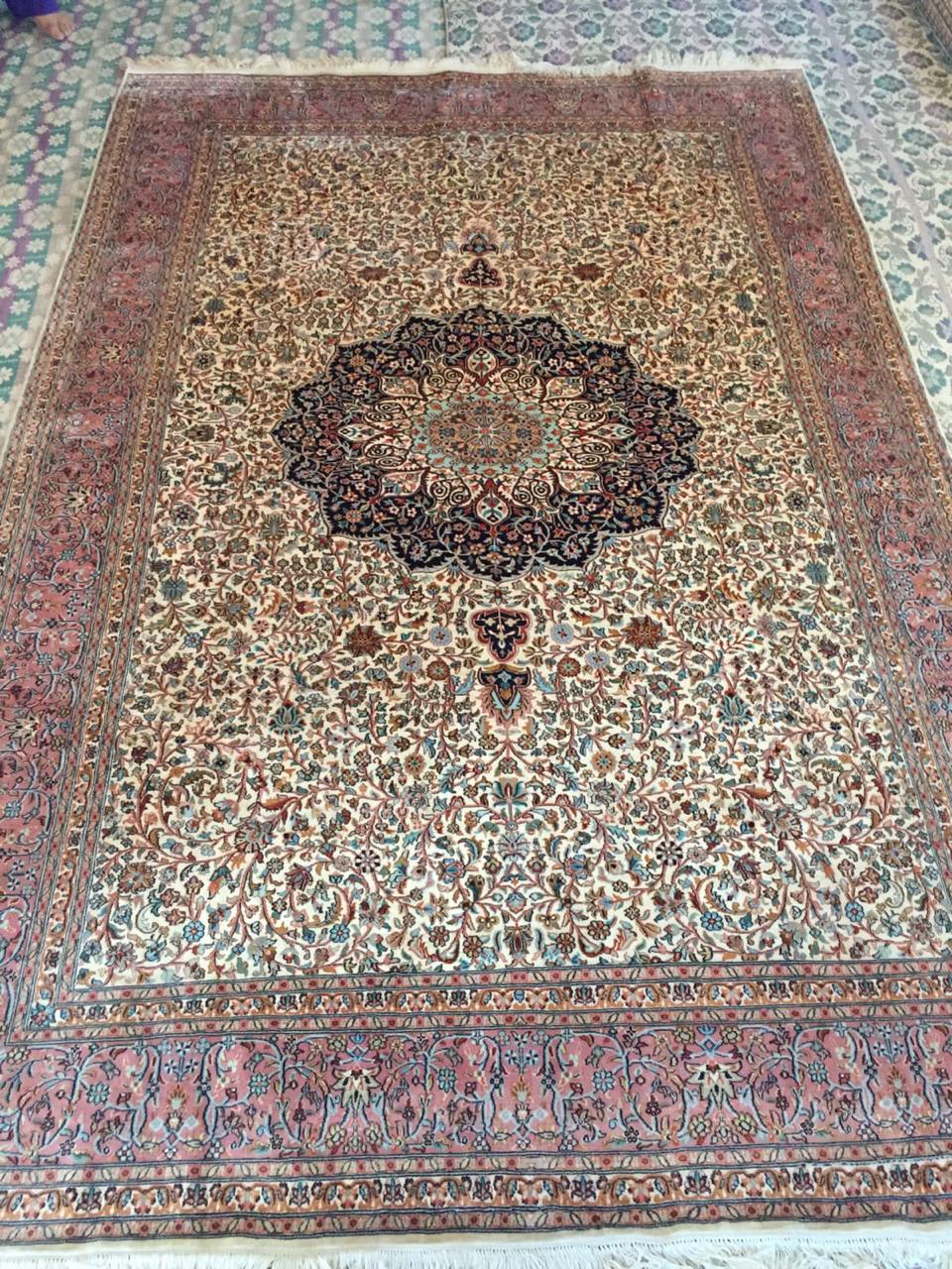 Ivory Charcoal Medallion Carpet, from The Kashmir Knot Handmade Kashmiri Carpets