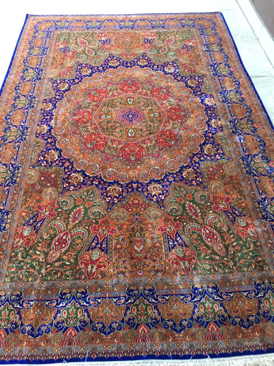 Golden Blue Prayer Carpet, from The Kashmir Knot Handmade Kashmiri Carpets