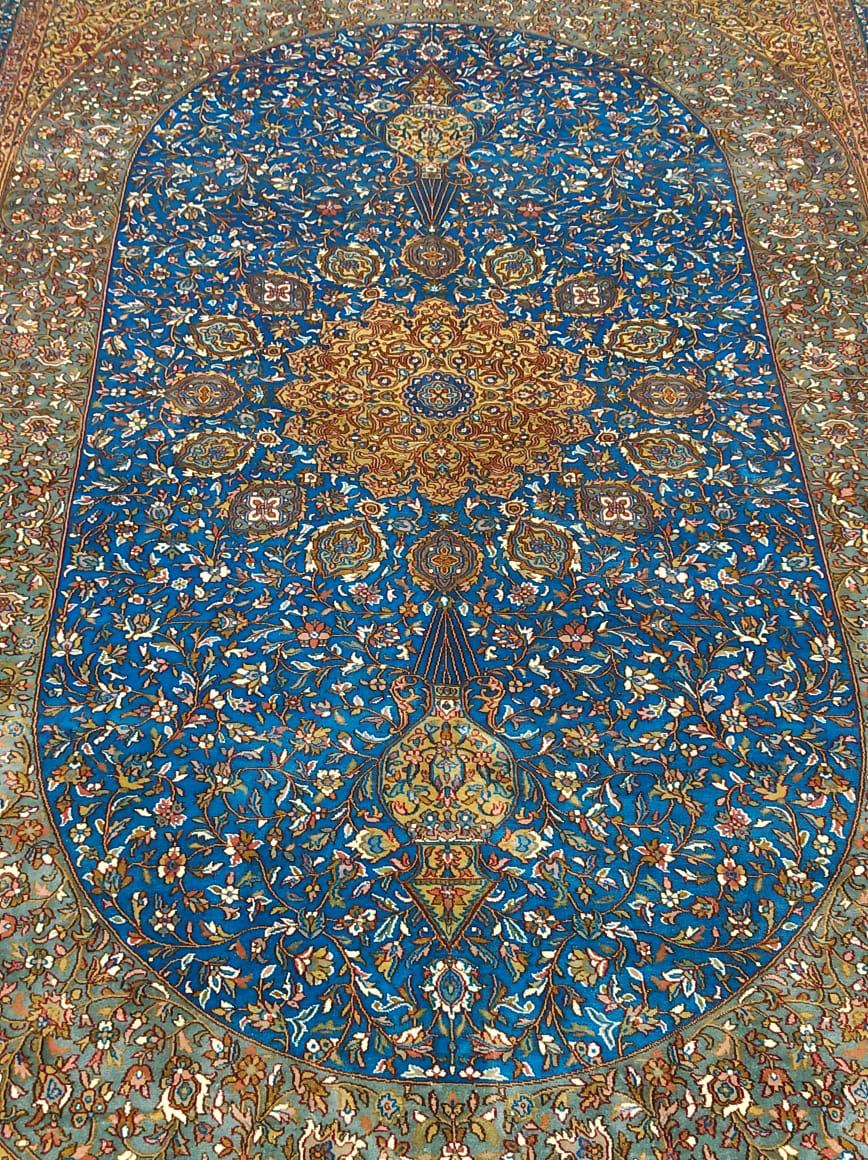 Blue Oval Floral Carpet, from The Kashmir Knot Handmade Kashmiri Carpets
