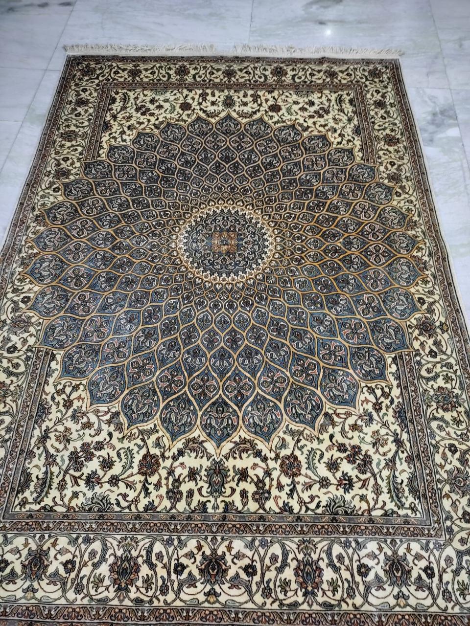 Charcoal Scalloped Medallion Carpet, from The Kashmir Knot Handmade Kashmiri Carpets