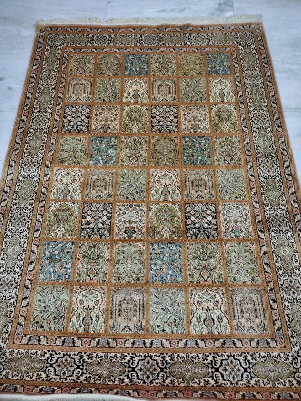 Panelled Garden Runner Carpet, from The Kashmir Knot Handmade Kashmiri Carpets