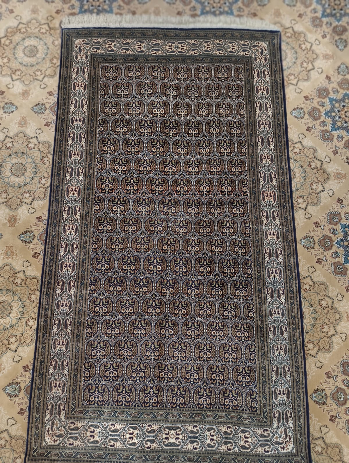 Charcoal Fine Border Carpet, from The Kashmir Knot Handmade Kashmiri Carpets