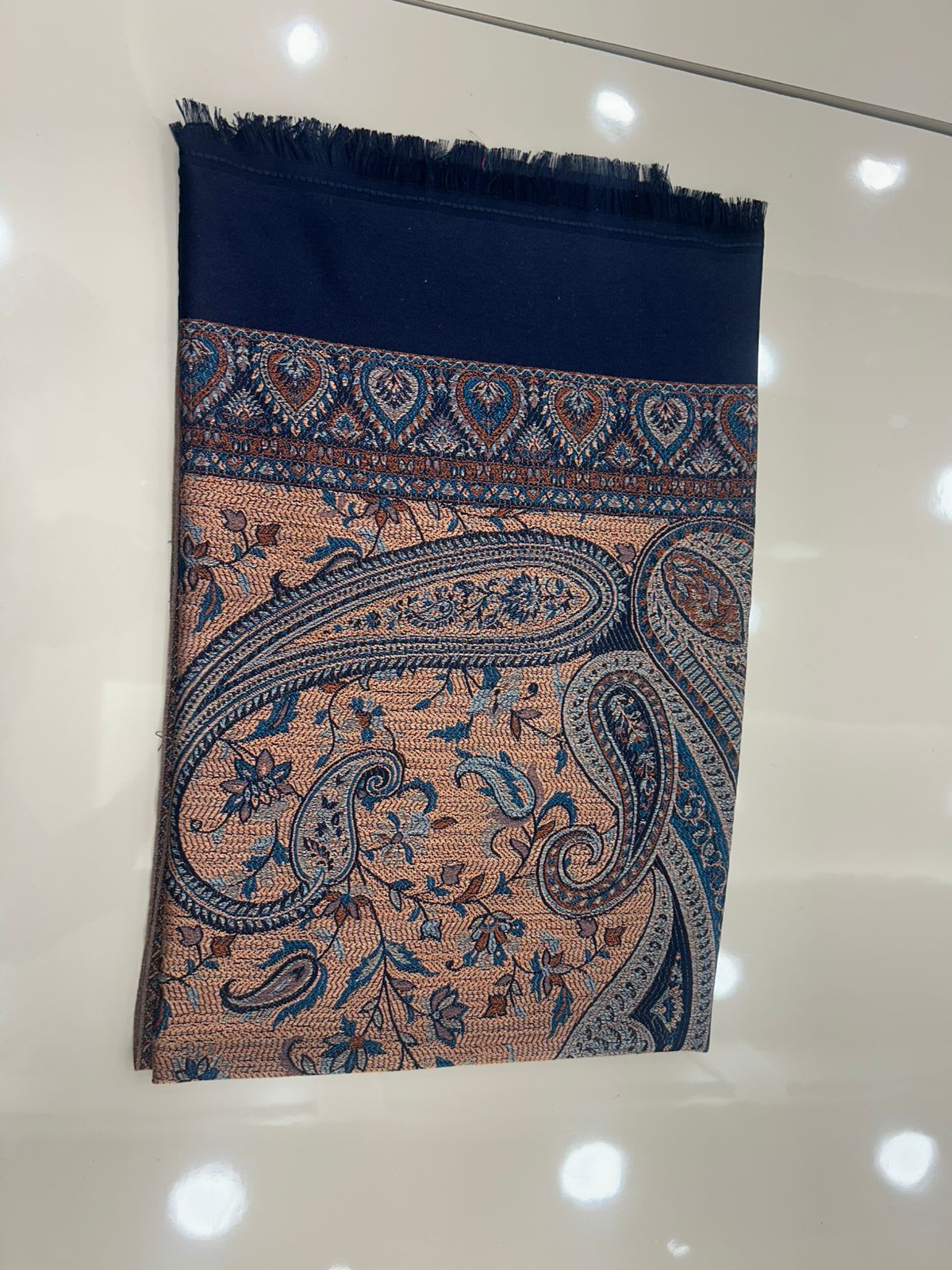 Navy Cream Paisley Pashmina, from The Kashmir Knot Pashmina Shawls