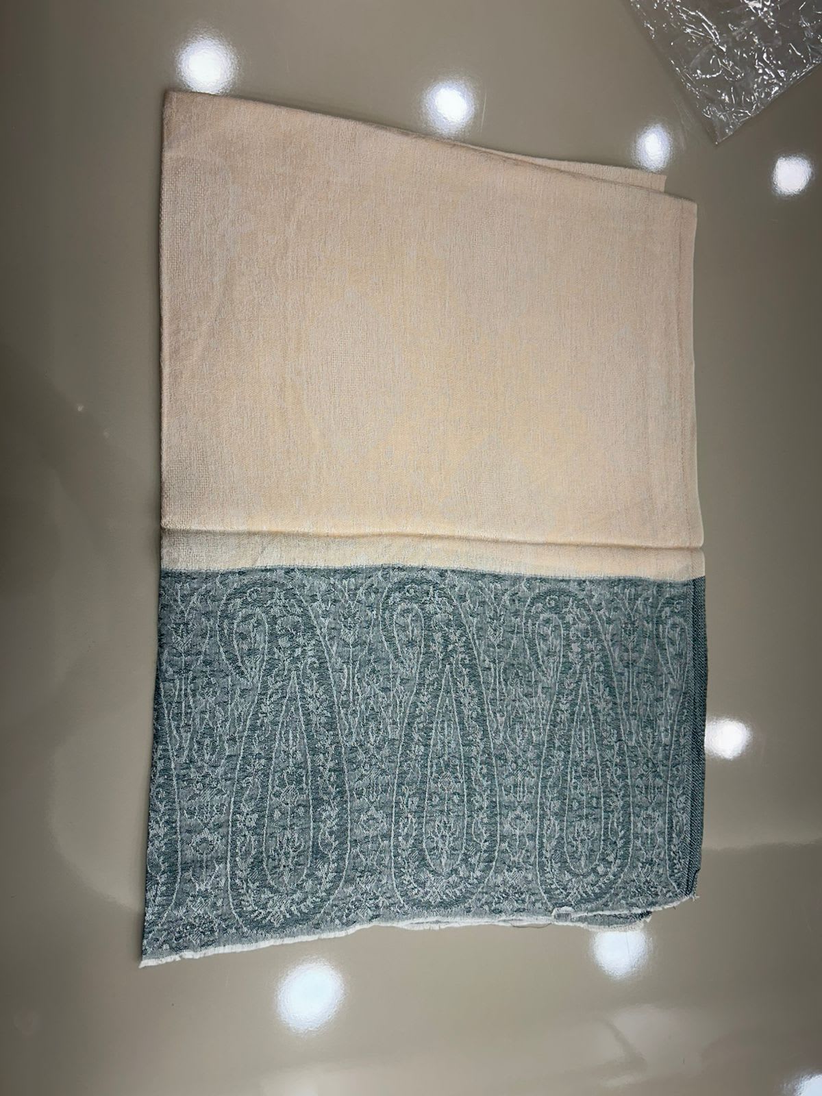Ivory Blue Reversible Pashmina, from The Kashmir Knot Pashmina Shawls