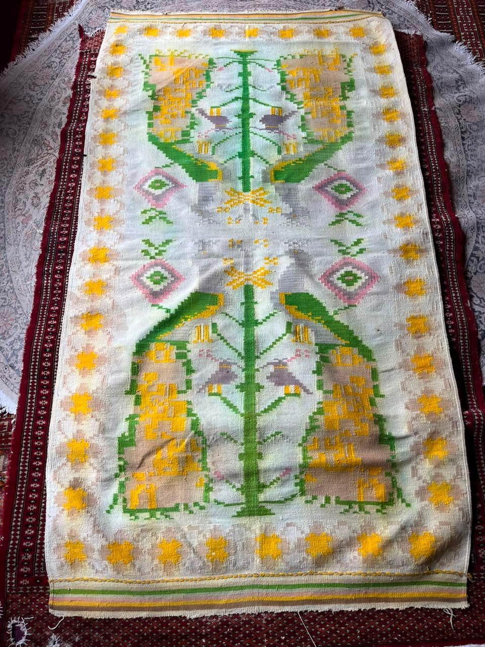 Yellow Green Prayer Carpet, from The Kashmir Knot Handmade Kashmiri Carpets