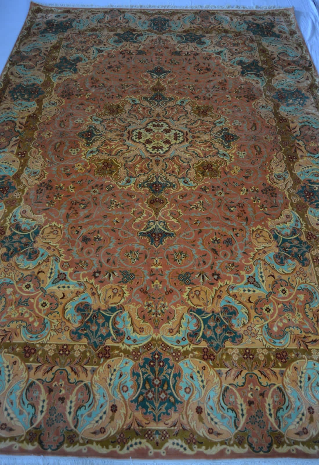 Peach Charcoal Palace Medallion Carpet, from The Kashmir Knot Handmade Kashmiri Carpets