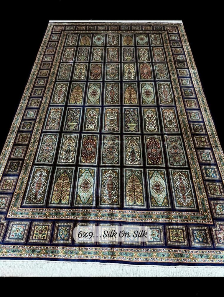 Panelled Garden Sampler Carpet, handmade Kashmiri carpet