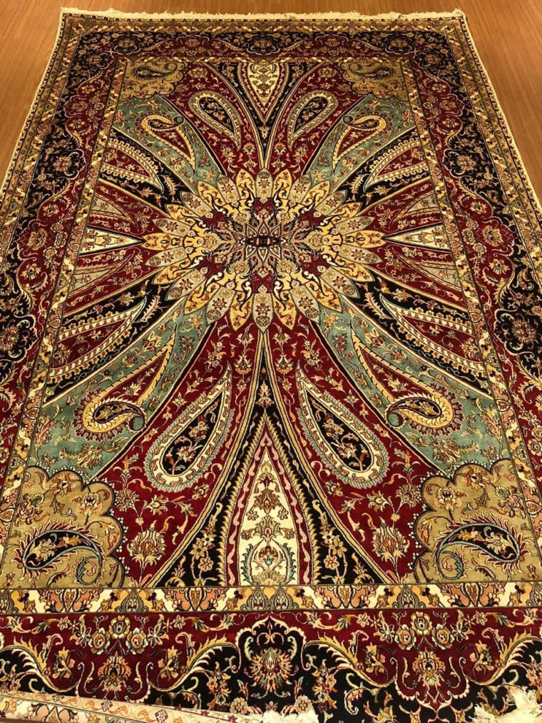 Saffron Tree of Life Carpet, handmade Kashmiri carpet