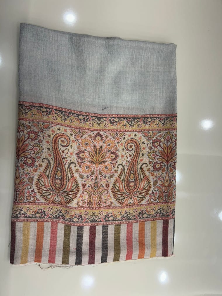 Grey Paisley Border Pashmina, Pashmina shawl